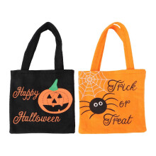2er-Pack Halloween-Leckerli-Beutel aus Vliesstoff für Süßes oder Saures, Schwarz-Orange, Spinnen-Kürbis-Design, großes Fassungsvermögen