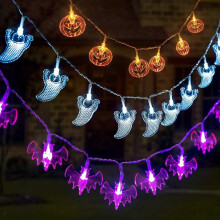 Luzes de corda de Halloween operadas por bateria 30 LED conjunto de 12 pés de 3 abóbora morcego fantasma decoração ao ar livre