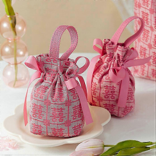 10pcs Drawstring Candy Pouches Canvas with Bow Design Wedding Party Favors 2