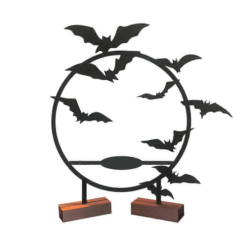 Candlestick Holder Halloween Bat Wall Decor Round Shape Gothic Table Decoration Iron Art
