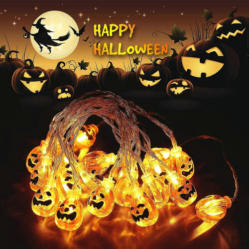 Luzes de corda de abóbora de Halloween 20 LED laranja 118 polegadas 3D plástico 2 modos interno externo 1
