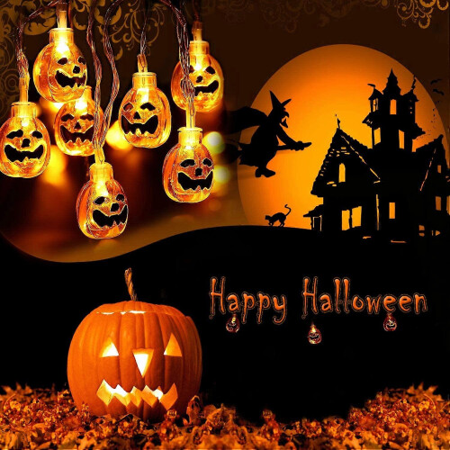 Luzes de corda de abóbora de Halloween 20 LED laranja 118 polegadas 3D plástico 2 modos interno externo 2