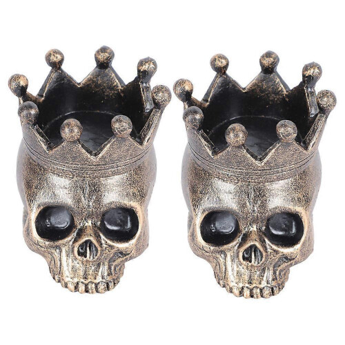 2Pcs Resin Skull Candle Holders Halloween Gothic Coffee Candlestick Decor