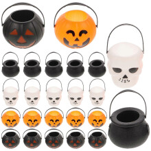 Paquet de 24 seaux à bonbons d'Halloween en plastique pour bonbons ou friandises, formes de chaudron fantôme citrouille avec poignées
