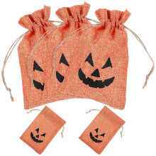 Sacs à cordon de citrouille d'Halloween, paquet de 5, stockage de bonbons en matériau semblable au lin Orange