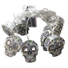 Luz de corda de Halloween 20 LED 3m pintado Caveira branco quente contínuo operado por bateria