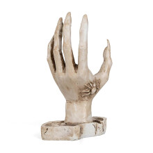 Resin Gothic Hand Candle Holder, Distressed Off-White Finish, Halloween Decor, Stable Base, Unique Light & Shadow Effect