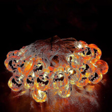 Luzes de corda de guirlanda de abóbora 10 LED laranja a pilhas IP42 Halloween ao ar livre