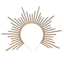 Sunburst Spiked Crown Headpiece, Golden Retro Sun Ray Design, Lightweight Metal & Plastic, Halloween Party Accessory