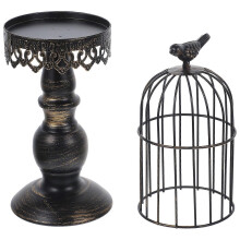 Birdcage Candle Holder Metal Black Vintage Gothic Rustic Candlestick Stand Tabletop