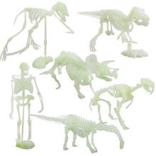 6Pcs Dinosaur Skeleton Figures Glow in the Dark - DIY Model, Brachiosaurus, Triceratops, 6-17cm