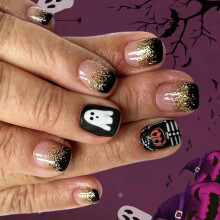 Halloween Lis na nechty Svieti v tmavej farbe Skeleton Ghost Bat Designs 24ks viacfarebné plastové nail art