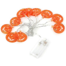 Luzes de corda de Halloween decoração de abóbora plana 1,5m 10 LED laranja bateria operada interna externa