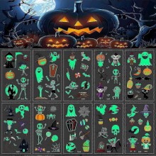 Glow in the Dark Halloween Tattoo Stickers for Kids, 10 Pcs Luminous Temporary Tattoos, Waterproof Sweatproof Non-Toxic