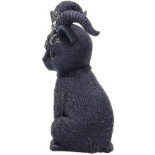 Gothic Halloween Horned Cat Figurine, Resin Winged Occult Decor with Skulls Pentagram Moon