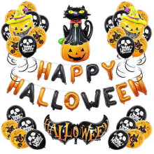 Halloween Latex Balloon Set with Pumpkins Cats Bats Orange Black Purple Party Decorations