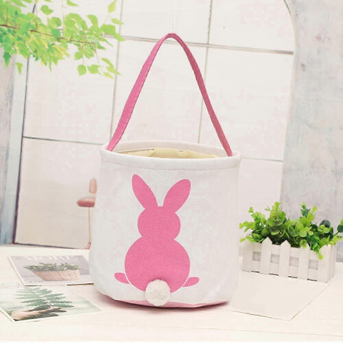 Easter Basket Canvas Bunny Printed Small Tote Bag for Eggs Candy 25x23 cm 1
