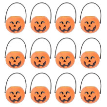 Porte-bonbons à la citrouille, seau d'Halloween, paquet de 12 en plastique orange avec poignée, visage souriant