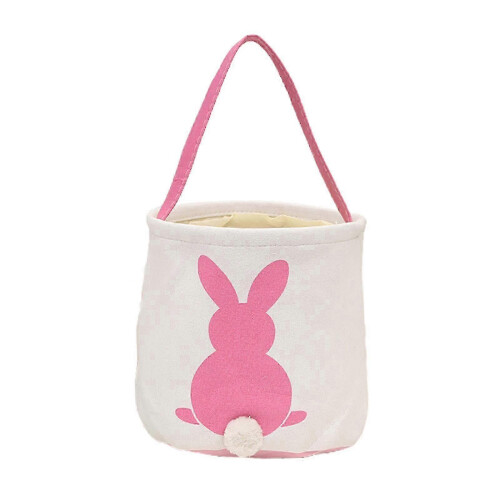 Easter Basket Canvas Bunny Printed Small Tote Bag for Eggs Candy 25x23 cm