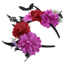 Diadema de Halloween con cuernos aterradores, disfraz de tela de plástico púrpura, tocado para eventos temáticos de fiesta