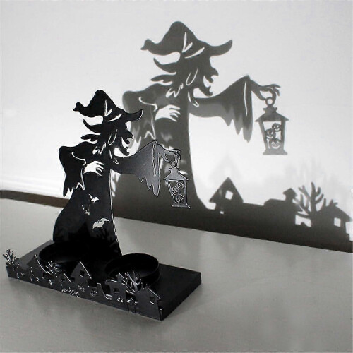 Witch Candlestick Black Iron Gothic Retro Halloween Shadow Tea Light Holder 1