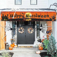 Halloween Banner Large 250x48cm Fabric Yard Sign with Eyelets and String for Party Decoration