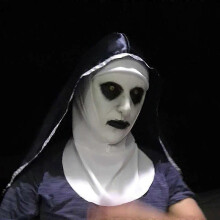 Máscara de terror The Nun Capacete facial completo de látex com lenço na cabeça Halloween Cosplay Prop