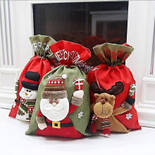 Sacs de Noël en toile avec cordon de serrage, paquet de 3 sacs en lin 50x35 cm pour bonbons et cadeaux de fête