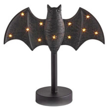 Large Twinkles Bat Candle Holder LED Flicker Hand-Painted Tin for Halloween Decor