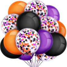 Halloween Balloons 84 Pieces 12 Inch Latex Balloons Black Orange Purple Confetti for Party Decoration
