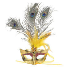 Máscara Veneziana de Pavão, Plástico Dourado, 28x15x10cm, Festa de Natal de Halloween