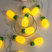 Luzes de Fada LED Formato Morango e Abacaxi Branco Quente Alimentado a Pilhas Impermeável Decoração Festa Natal