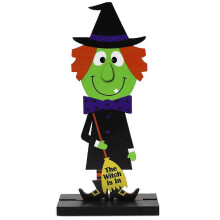 Wooden Halloween Table Decorations 2 Pack Pumpkin Witch Scarecrow Ornaments Green