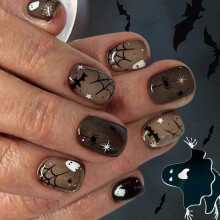 Halloween Nails 24 ks Strašidelná pavučina Stlačte na nechty Netopierie krídlo v tmavom dizajne pre kostýmovú udalosť