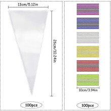 Sachets Cône Transparents OPP Alimentaire 13x26cm avec Liens Twist, 100 Pièces pour Bonbons Cadeaux Fêtes Mariage Noël