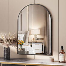 Black Arched Bathroom Wall Mirror 96x66cm Aluminum