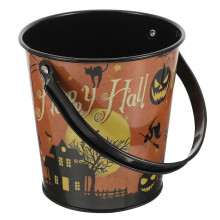Seau à bonbons d'halloween en fer, poignée Portable, conteneur pour bonbons ou friandises, 10.5cm coloré