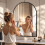 Black Arched Bathroom Wall Mirror 96x66cm Aluminum 5