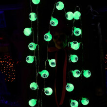 Luzes de corda de globo ocular de Halloween 40 LED 20 pés operados por bateria verde 8 modos de iluminação para decoração interna e externa