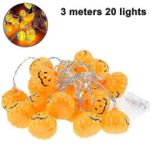 Luzes de corda de abóbora para Halloween 3m Bateria alimentada por 20 LED branco quente IP44 decoração interna e externa