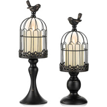 Conjunto de suporte de vela para lanterna de gaiola, conjunto de 2 lanternas decorativas góticas vintage para peça central de mesa