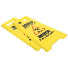 Warnschild „Vorsicht nasser Boden“, 2er-Pack, doppelseitig, leuchtend gelb, PP, faltbar mit Griff für den gewerblichen Einsatz