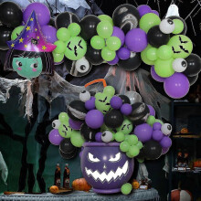 Kit de guirlanda de arco de balão de Halloween preto roxo confetes crânio balões aranha web decoração de festa
