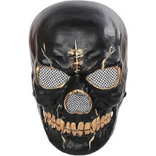 Máscara de Halloween com cabeça de caveira e fantasia de zumbi com mandíbula em movimento