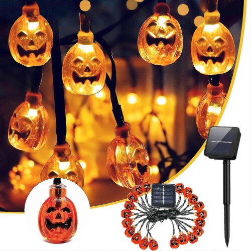 20LED Halloween Solar Pumpkin String Lights, Outdoor Waterproof Lantern 6.5m 1