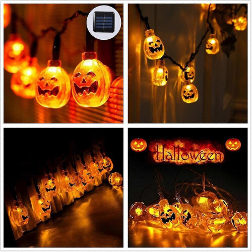 20LED Halloween Solar Pumpkin String Lights, Outdoor Waterproof Lantern 6.5m 2