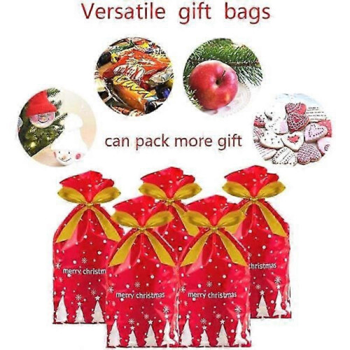 Sacos de doces de Natal 50 unidades de cordão de plástico vermelho branco árvore floco de neve 9,8 x 5,9 x 2,4 polegadas 1