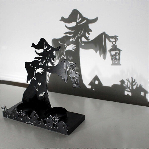 Witch Candlestick Retro Gothic Black Iron Candle Holder for Horror Halloween Decor 1