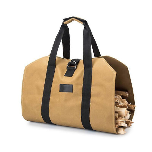 Canvas Fireplace Log Bag Large Capacity Water Resistant Non-Slip Handle Adjustable Buckle Foldable 2