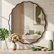 80cm Wavy Aluminum Edge Bathroom Wall Mirror Black